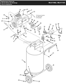 Wl611101aj, Wl611002 Tank Parts Diagram and Parts List for WL611101AJ  Campbell Hausfeld Compressor